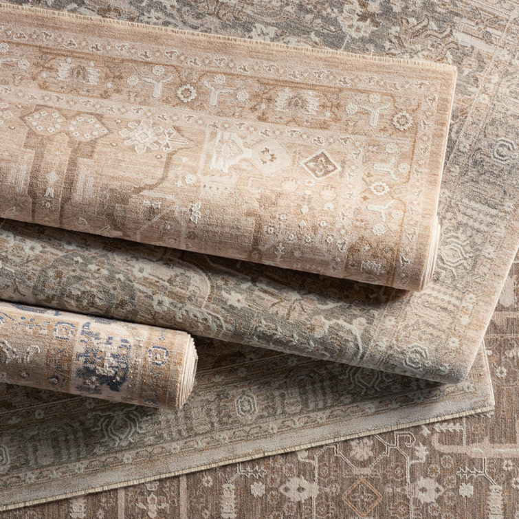 Taupe and Cream Synthetic 6' x 9' Rectangular Rug
