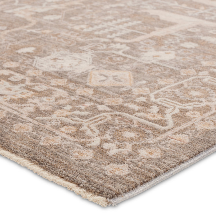 Taupe and Cream Synthetic 6' x 9' Rectangular Rug