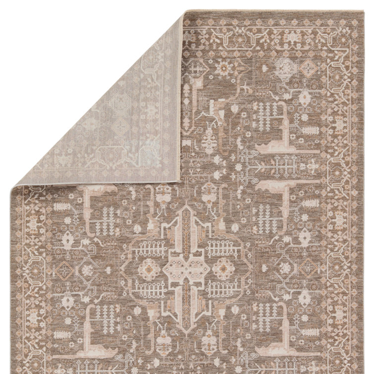 Taupe and Cream Synthetic 6' x 9' Rectangular Rug