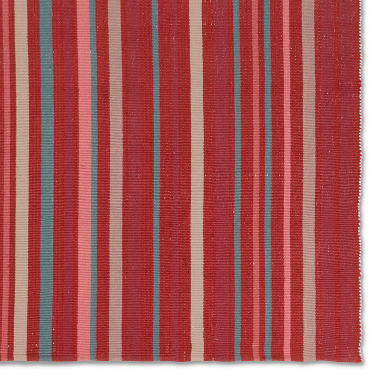 Handwoven Red and Blue Striped Synthetic Flatweave Rug
