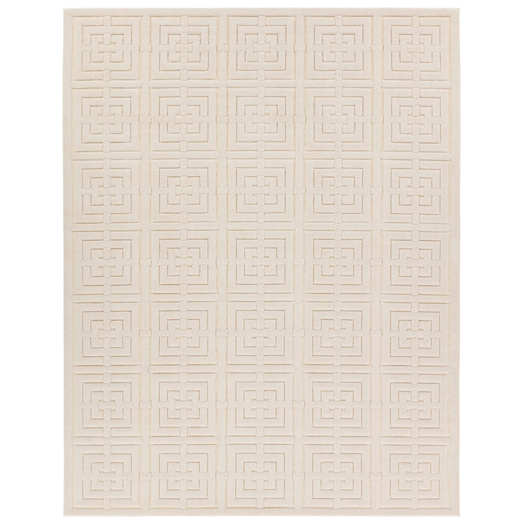 Cream Geometric Chenille Rectangular Area Rug 7'9" x 10'