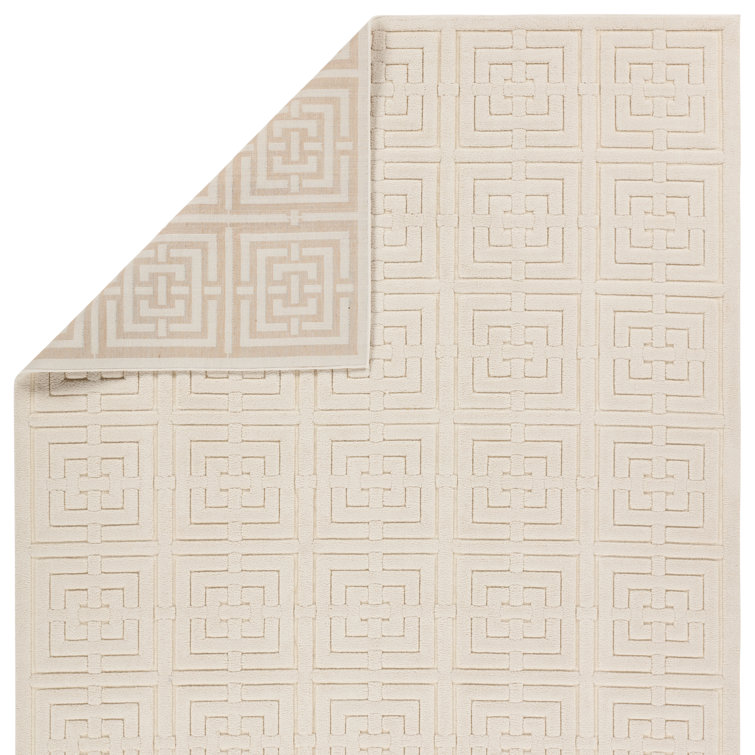 Cream Geometric Chenille Rectangular Area Rug 7'9" x 10'