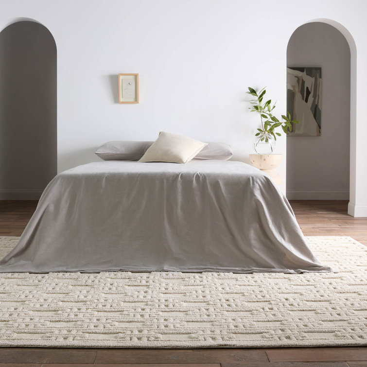 Cream Geometric Chenille Rectangular Area Rug