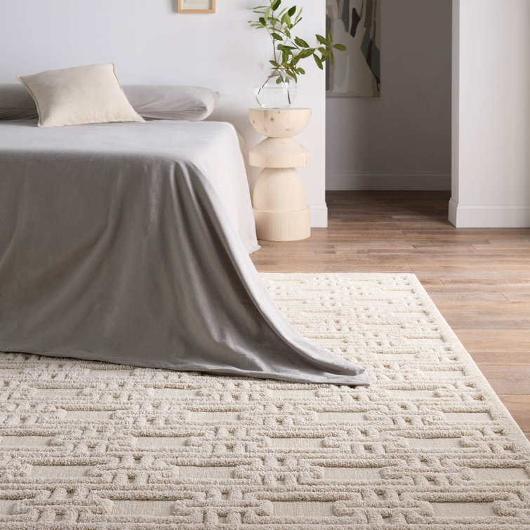 Cream Geometric Chenille Rectangular Area Rug