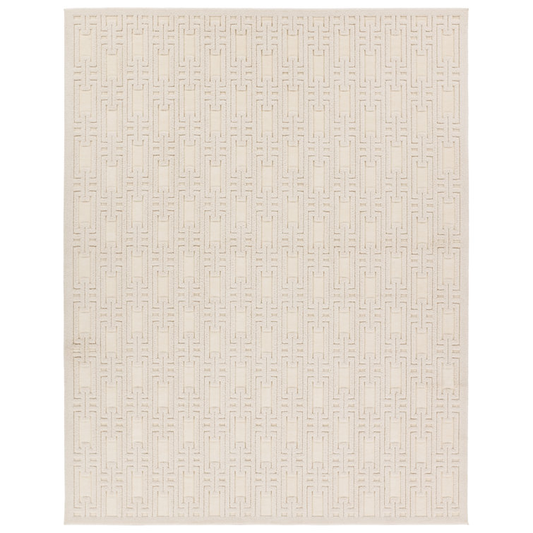 Cream Geometric Chenille Rectangular Area Rug