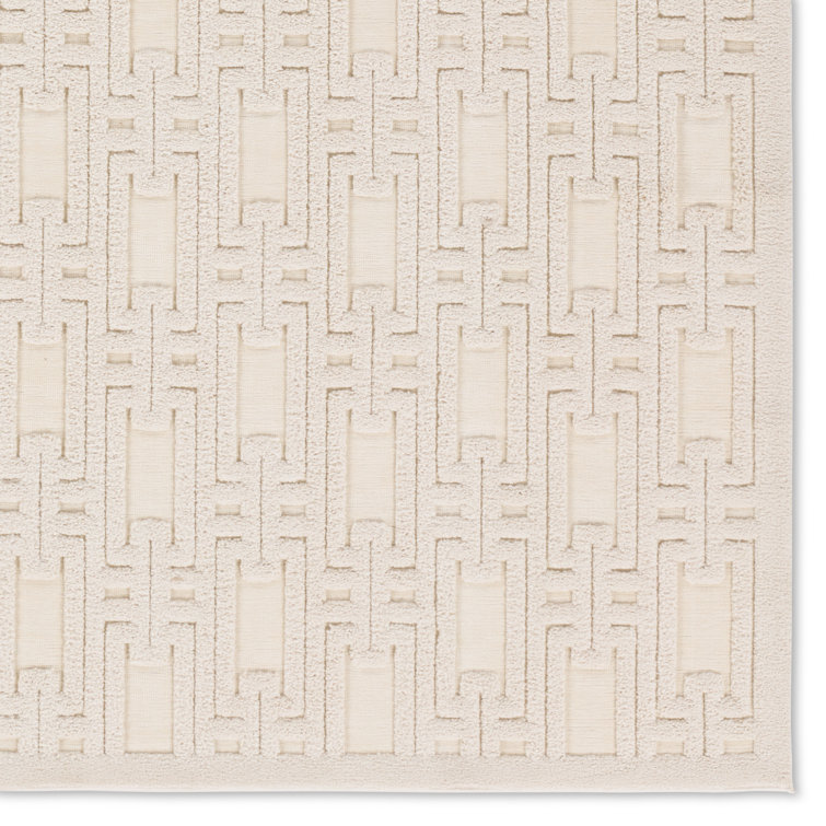 Cream Geometric Chenille Rectangular Area Rug