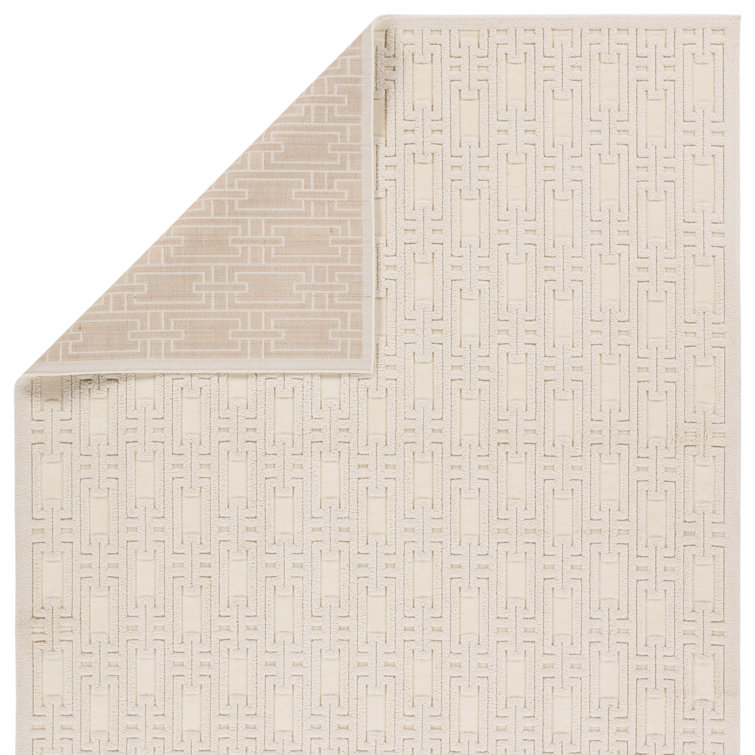 Cream Geometric Chenille Rectangular Area Rug