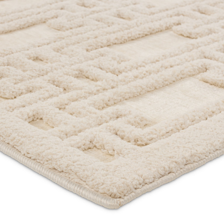 Cream Geometric Chenille Rectangular Area Rug