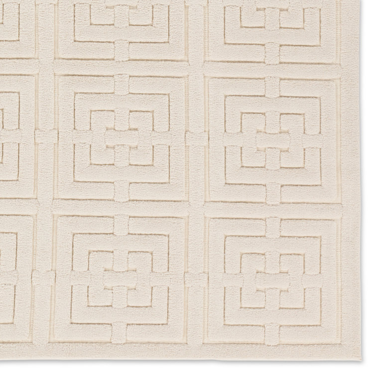 Cream Geometric Chenille Rectangular Area Rug 7'9" x 10'