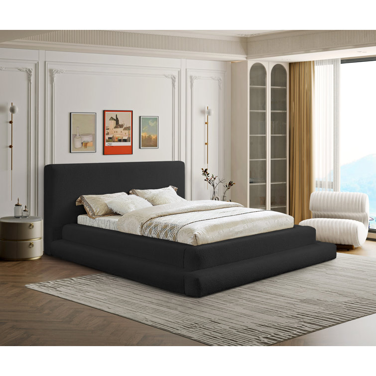 Black Queen Upholstered Bed with Rectangular Headboard