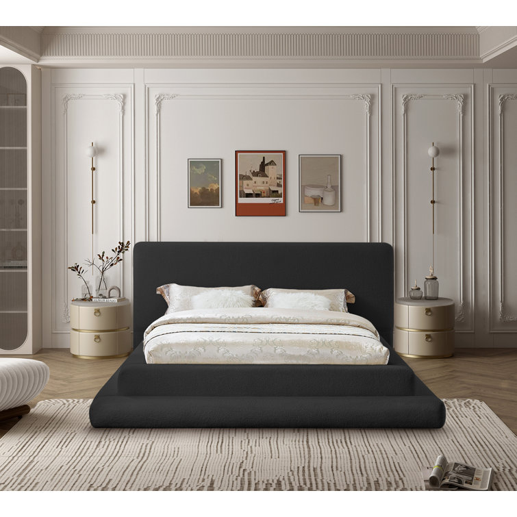 Black Queen Upholstered Bed with Rectangular Headboard