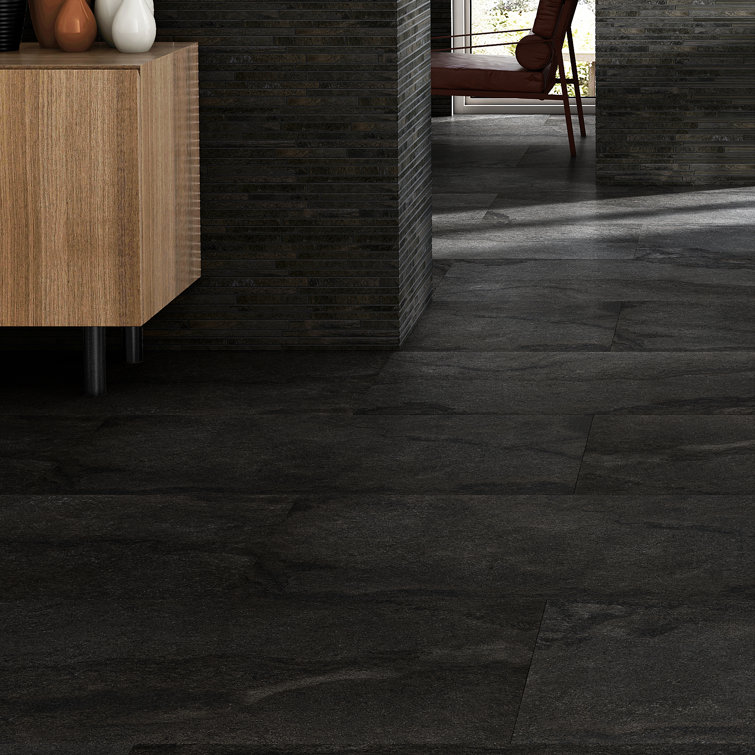 Large Format Matte Black Porcelain Floor and Wall Tile