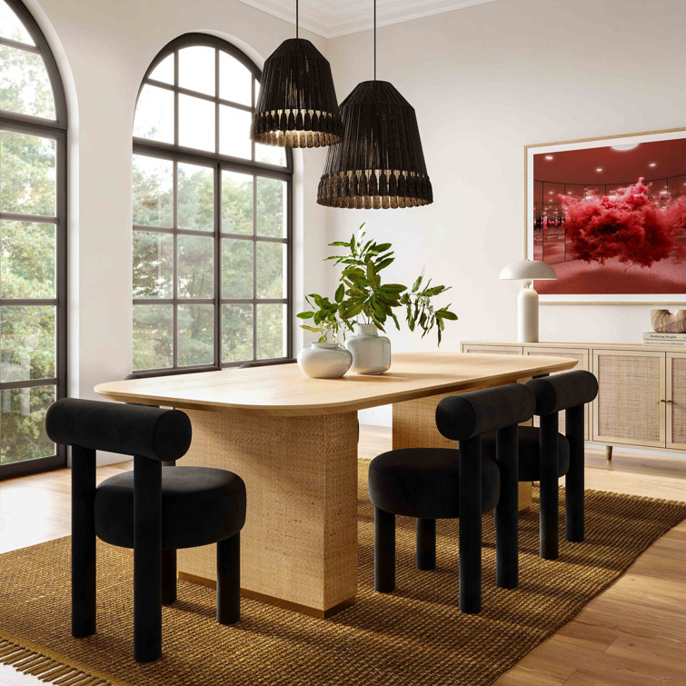 Cecilia Black Velvet Upholstered Dining Chair with Solid Wood Legs