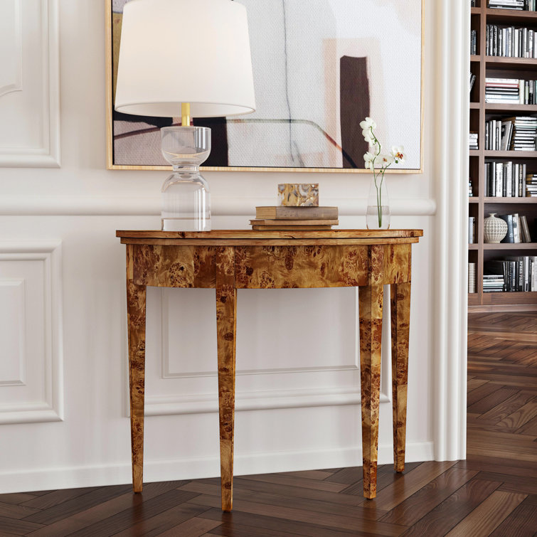 Elegant Plantation Cherry Demilune Console Table with Carved Details
