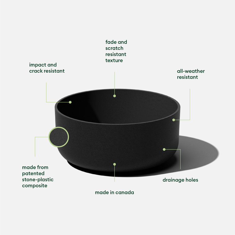 Black Round Plastic-Stone Composite Indoor/Outdoor Planter