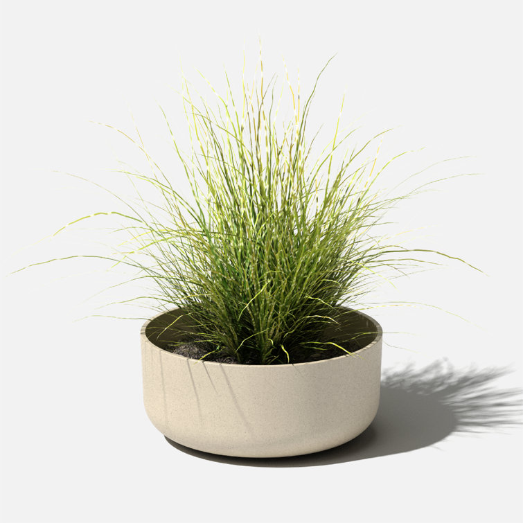 Sand 14-Inch Round Plastic-Stone Outdoor Planter