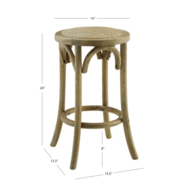 Ariyah Elm Wood and Rattan Woven Seat 24" Backless Stool