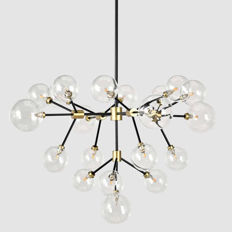 Black and Gold 20-Light Sputnik Chandelier with Glass Shades
