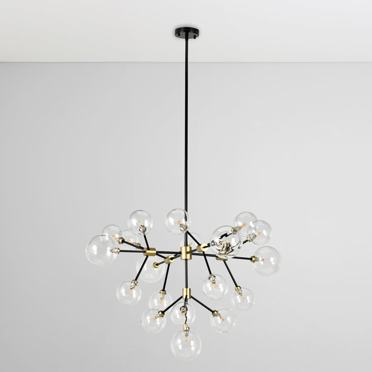 Black and Gold 20-Light Sputnik Chandelier with Glass Shades