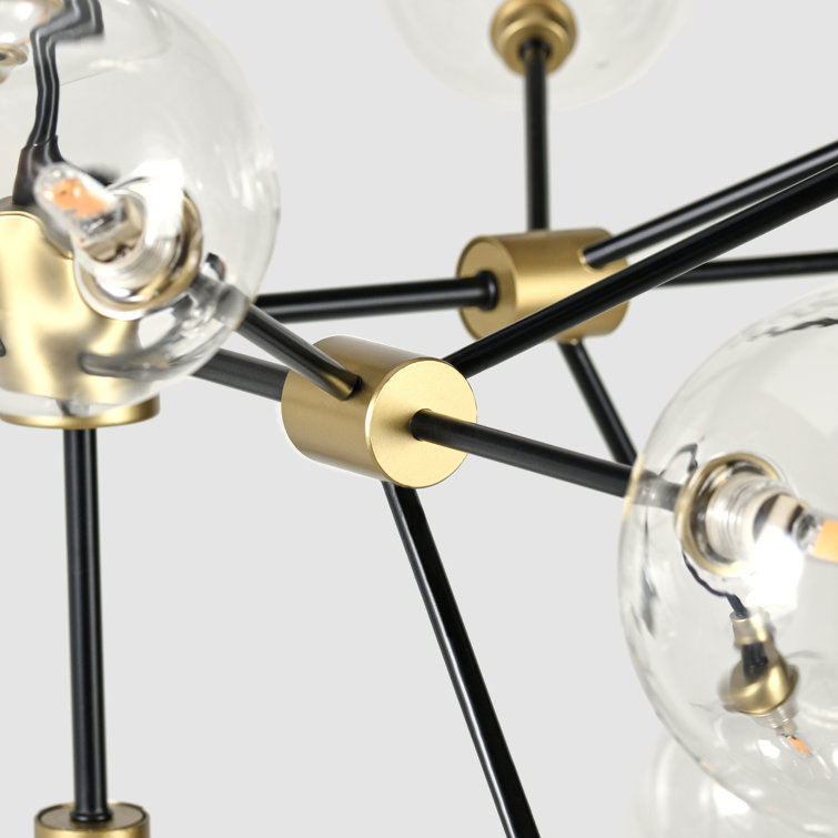 Black and Gold 20-Light Sputnik Chandelier with Glass Shades