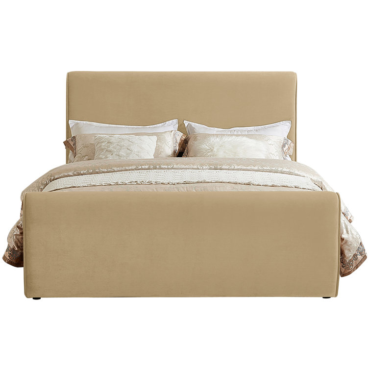 Camel Velvet Upholstered Queen Bed with Headboard