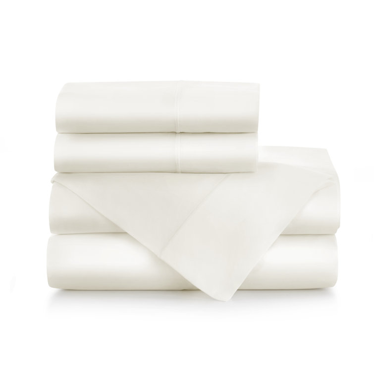 Ivory Twin XL Cotton Percale Embroidered Sheet Set