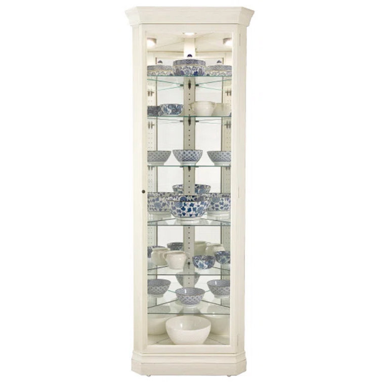 White Lighted Corner Curio Cabinet with Glass Shelves