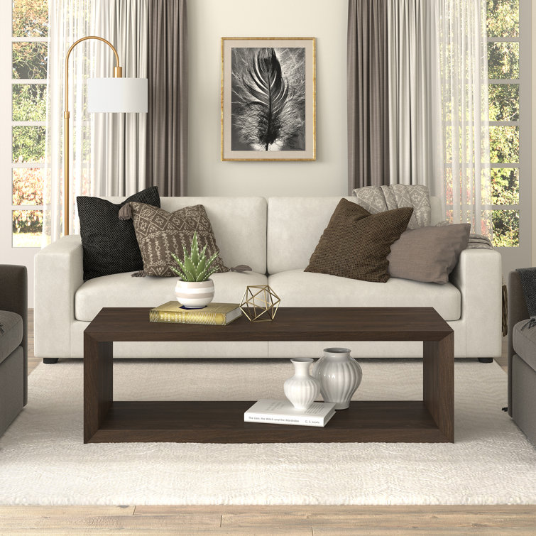 Alder Brown Rectangular MDF Coffee Table with Shelf