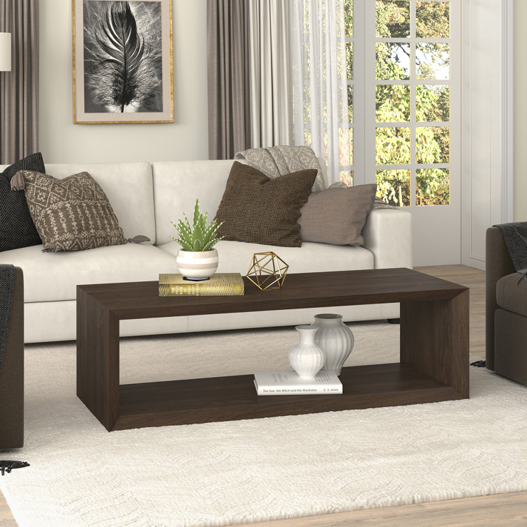 Alder Brown Rectangular MDF Coffee Table with Shelf