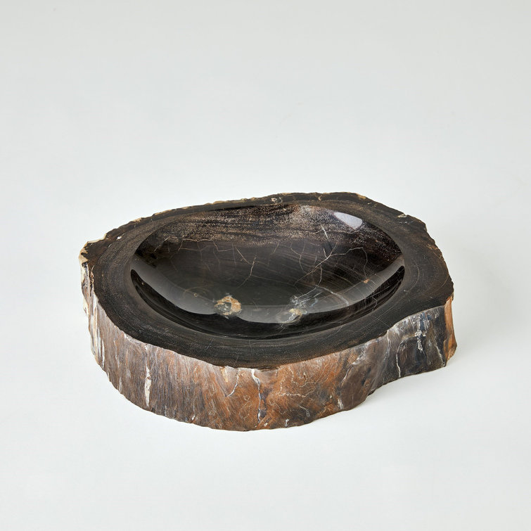 Handmade Petrified Wood Decorative Bowl in Black and Brown