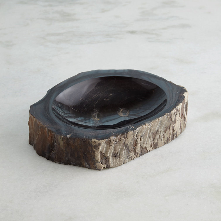 Handmade Petrified Wood Decorative Bowl in Black and Brown