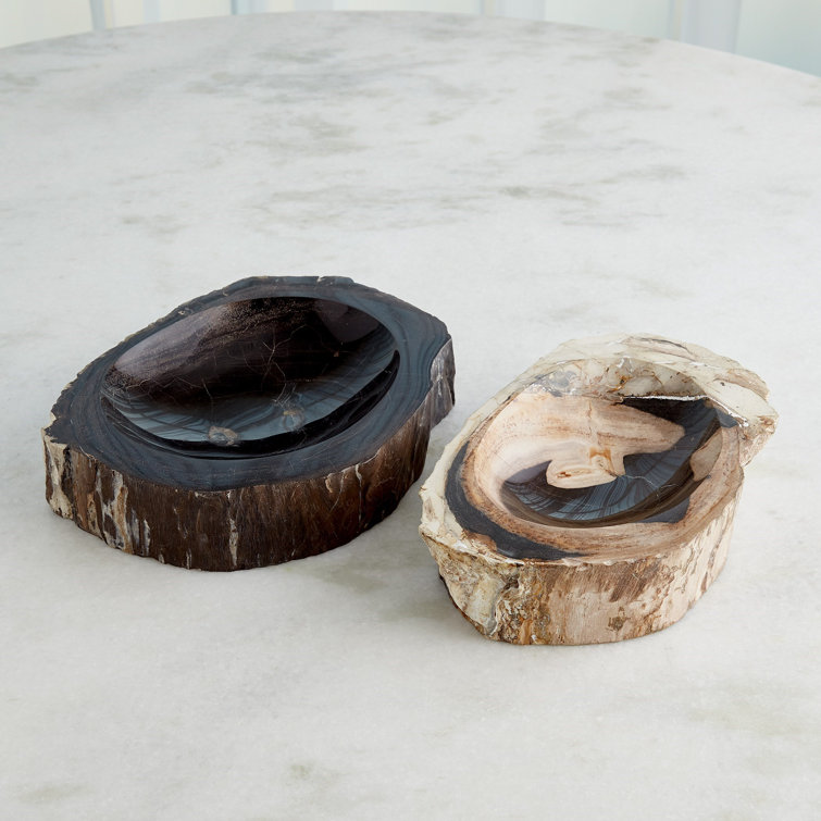 Handmade Petrified Wood Decorative Bowl in Black and Brown