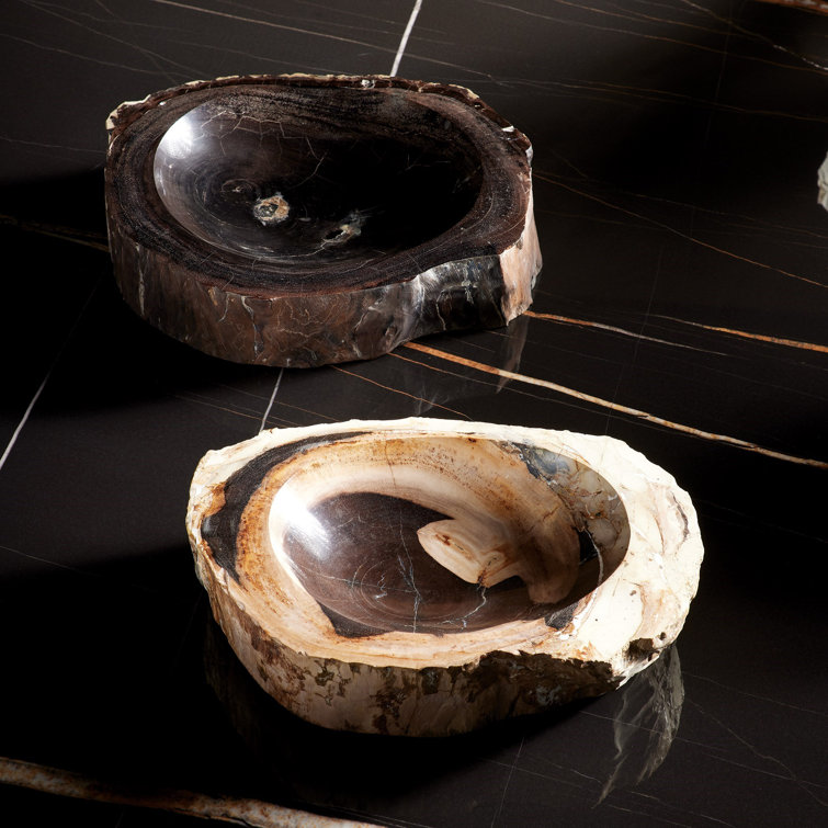 Handmade Petrified Wood Decorative Bowl in Black and Brown