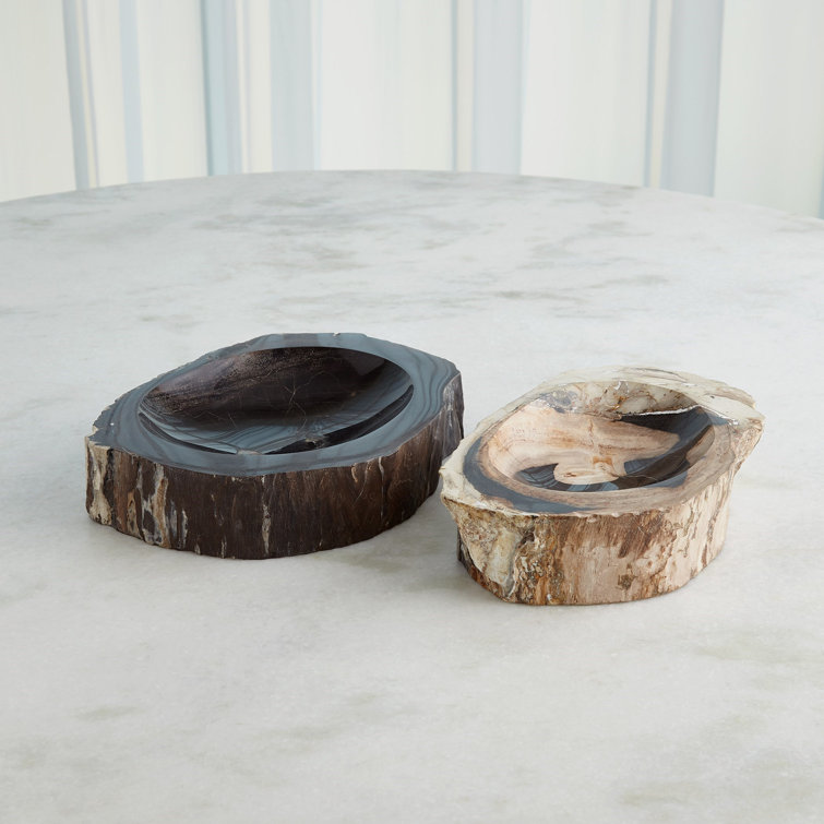 Handmade Petrified Wood Decorative Bowl in Black and Brown
