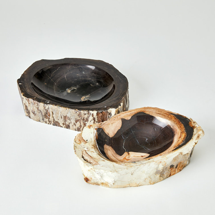Handmade Petrified Wood Decorative Bowl in Black and Brown