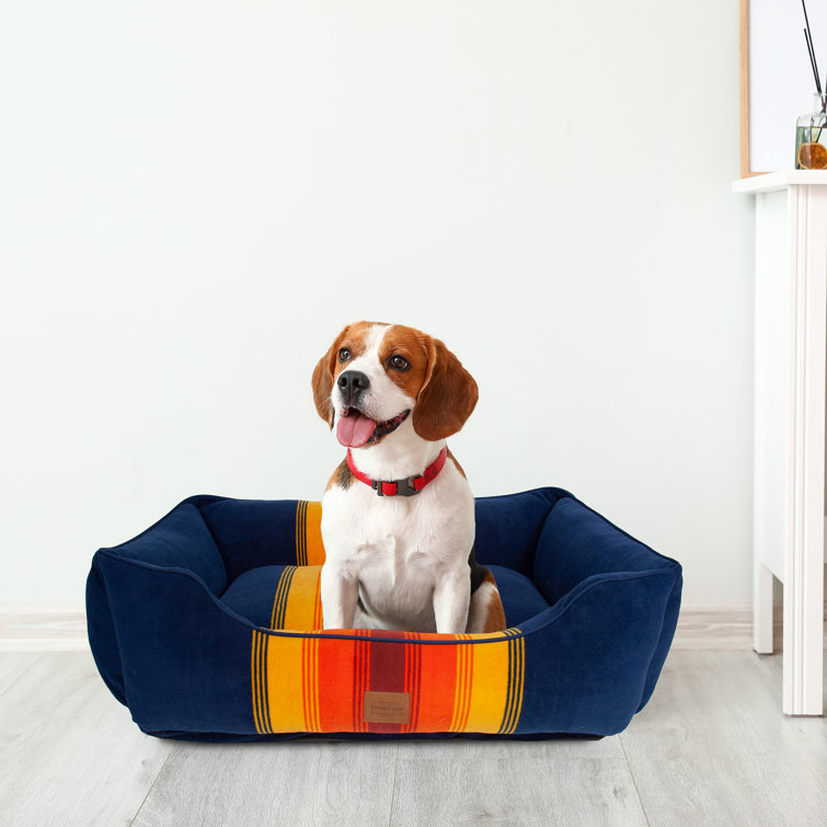 Medium Orthopedic Blue and Orange Striped Dog Bed