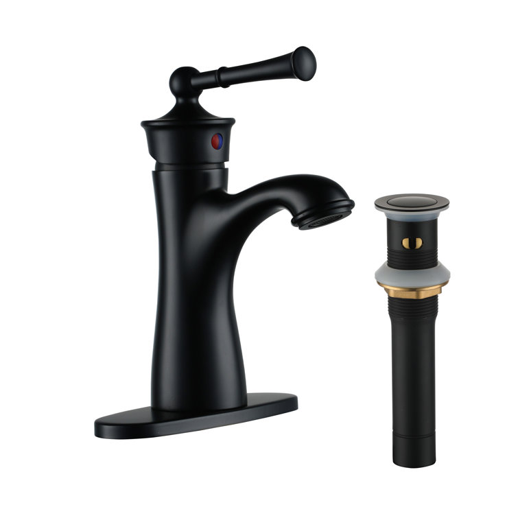 Matte Black Single Handle Bathroom Faucet with Drain Assembly
