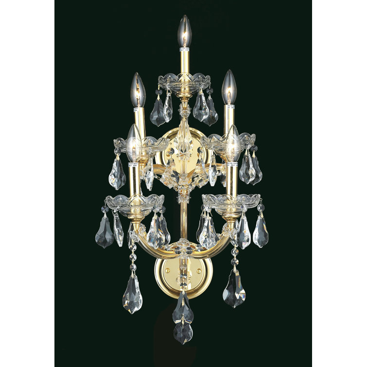 Royal Cut Crystal Clear Gold 5-Light Candle Wall Sconce