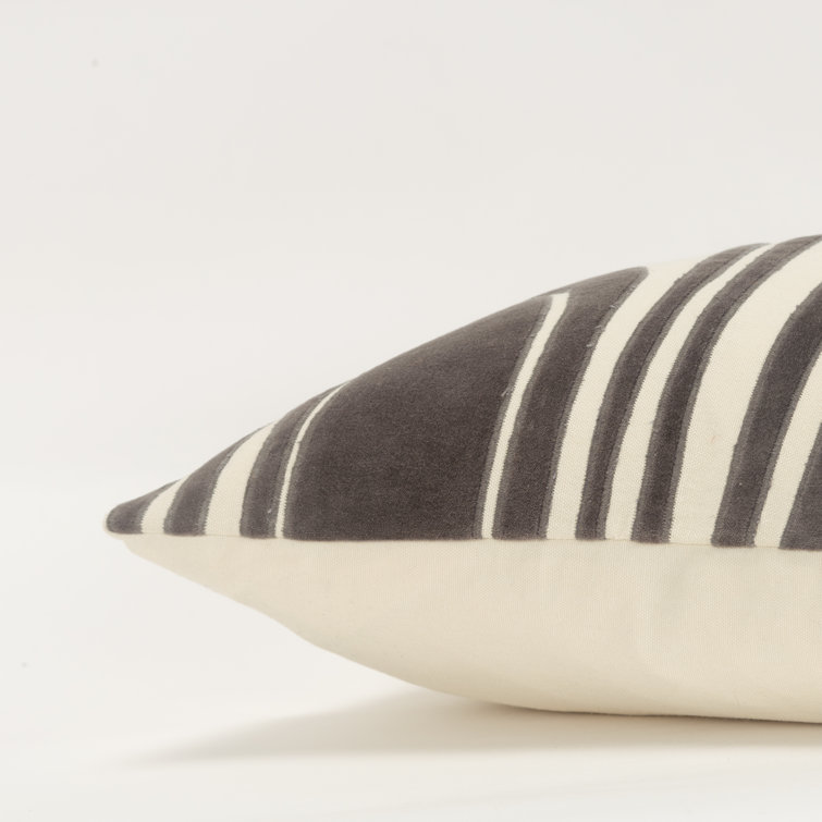 Gray and Beige Embroidered Cotton Lumbar Pillow Set