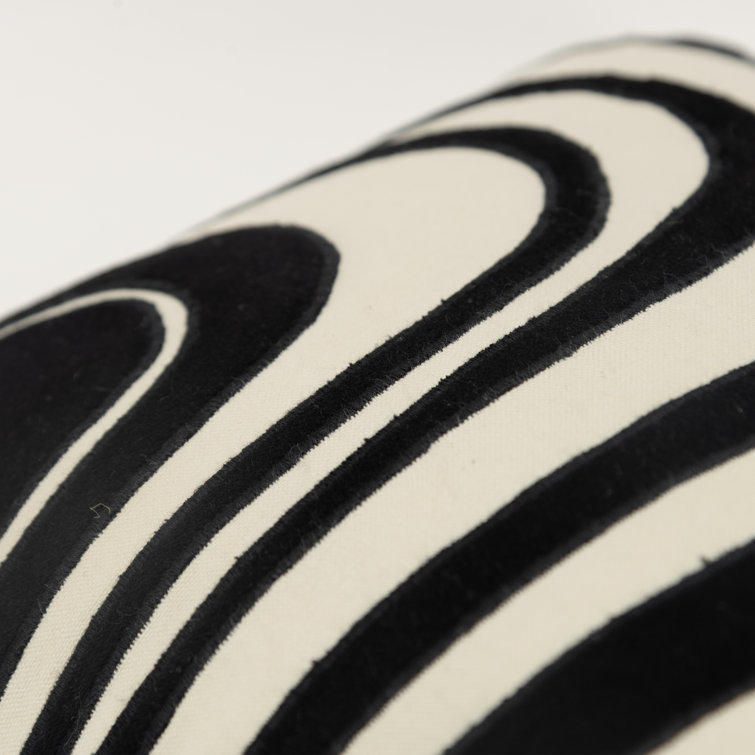 Black and Beige Embroidered Cotton Lumbar Pillow Set
