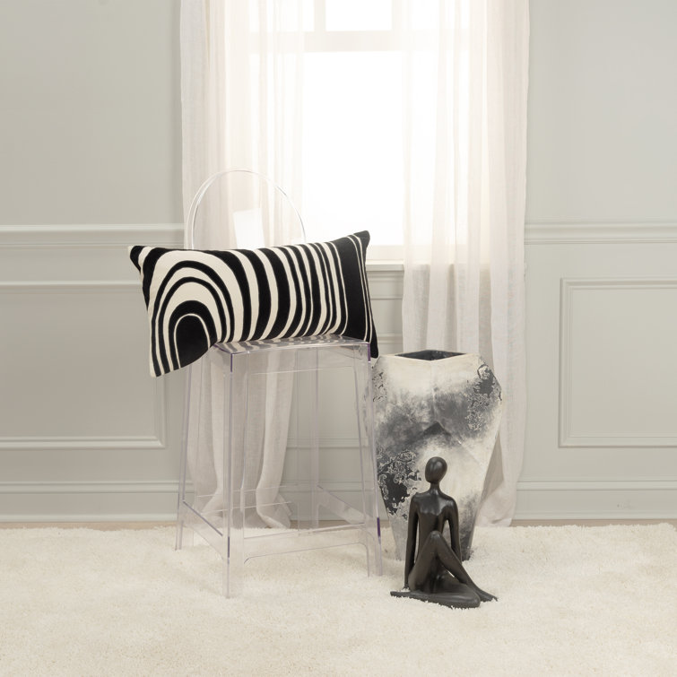 Black and Beige Embroidered Cotton Lumbar Pillow Set