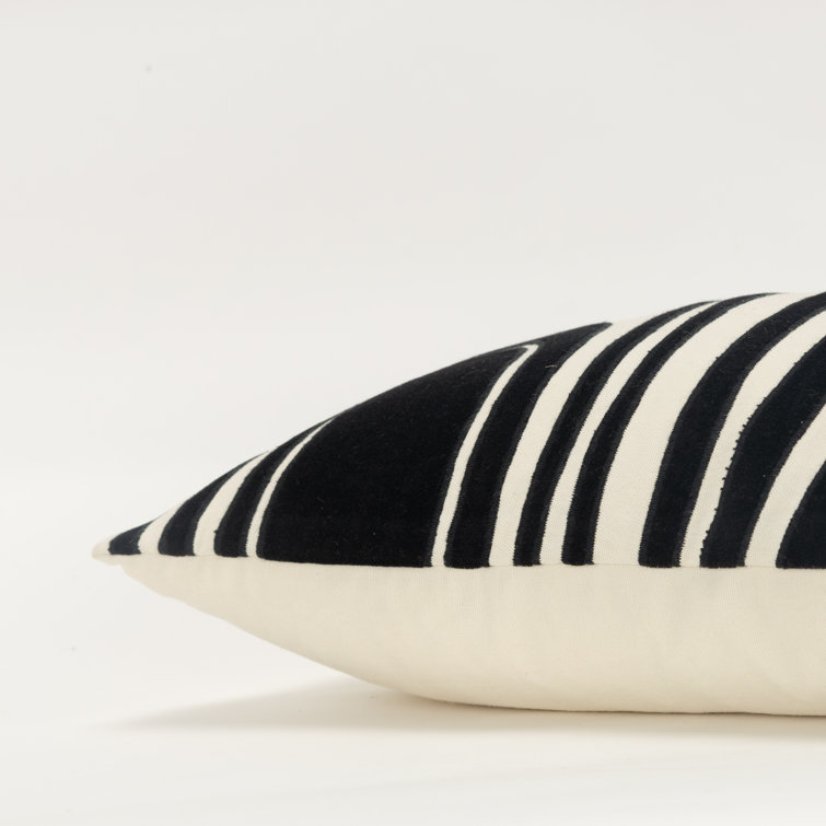 Black and Beige Embroidered Cotton Lumbar Pillow Set