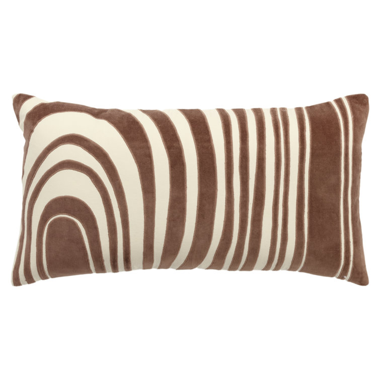 Brown and Beige Embroidered Cotton Lumbar Pillow Set