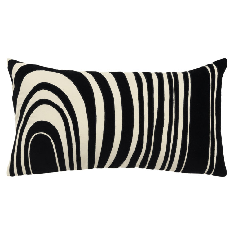 Black and Beige Embroidered Cotton Lumbar Pillow Set