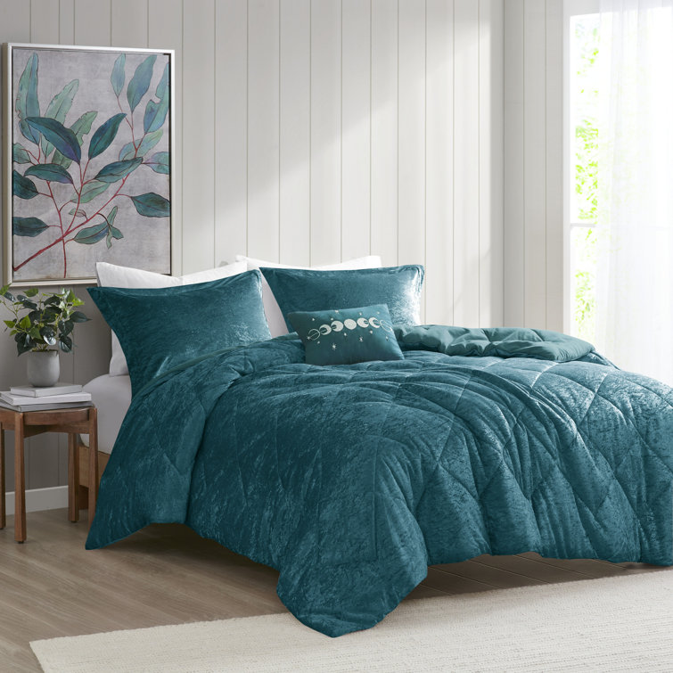Teal Velvet Diamond Quilted Twin Duvet Cover Set