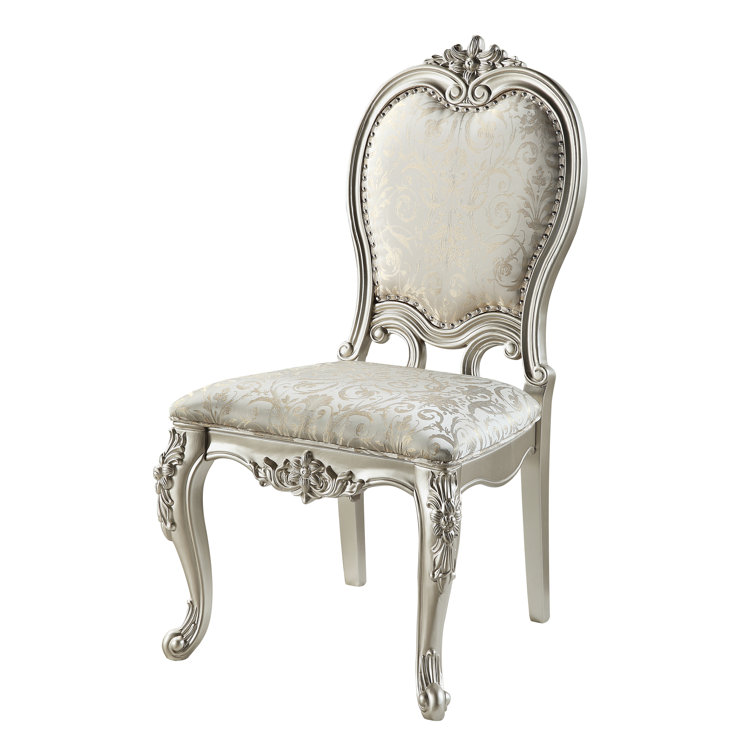 Bently Beige Jacquard Upholstered Side Chair with Floral Moldings