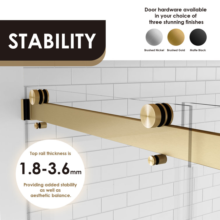 60" Gold Frameless Bypass Shower Door with Clear Glass
