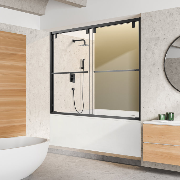 Caspar 60" Matte Black Clear Glass Frameless Tub Door