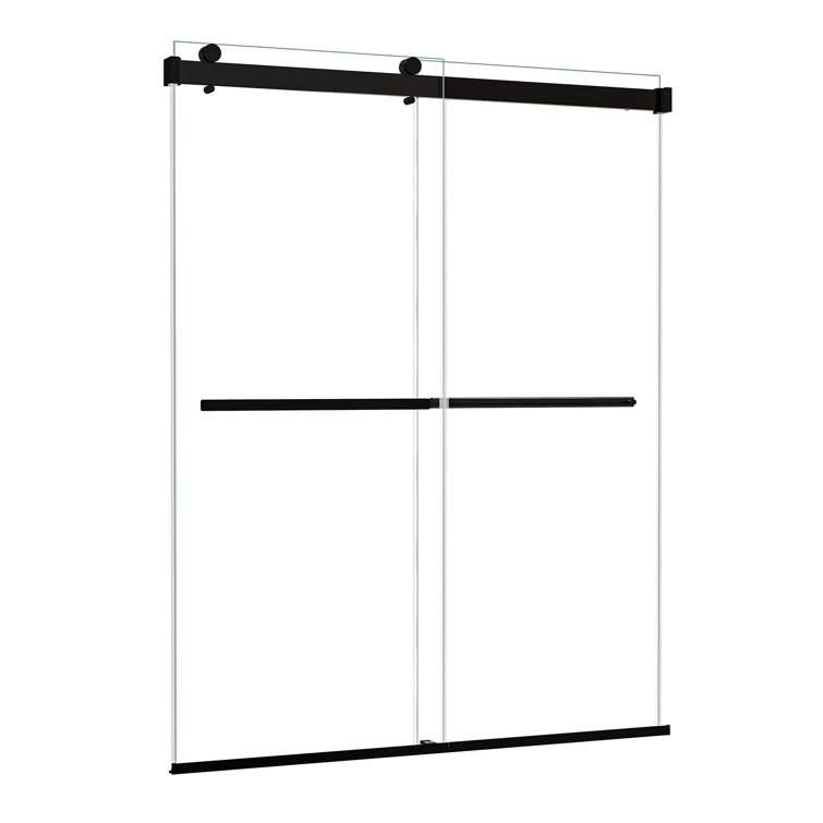 Matte Black Frameless Clear Glass Bypass Shower Door, 60" W x 76" H