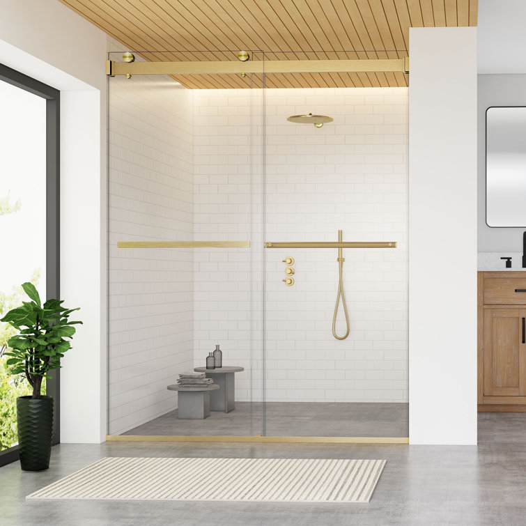60" Gold Frameless Bypass Shower Door with Clear Glass